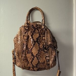 Michael Kors Tan Snake Print Shoulder Bag